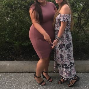 Pink, short sleeve midi dress